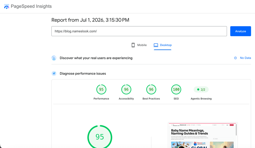 Google PageSpeed Results